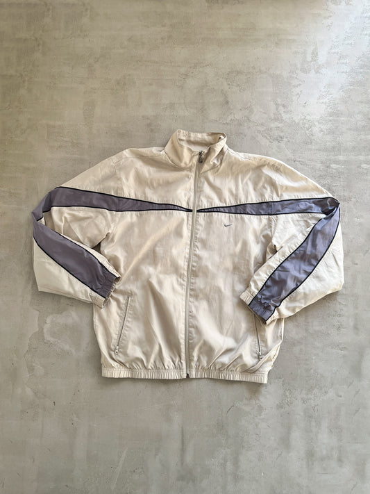 BEIGE/GREY NIKE TRACK JACKET - 2000S - L/M