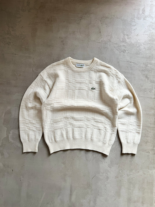 CREME LACOSTE KNIT SWEATER - 1990S - XS