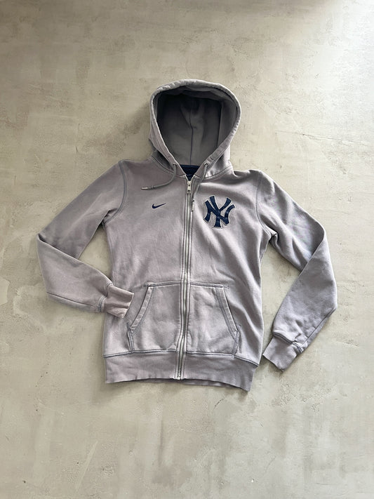 GREY YANKEES ZIP UP HOODIE - 2000S - WOMENS M