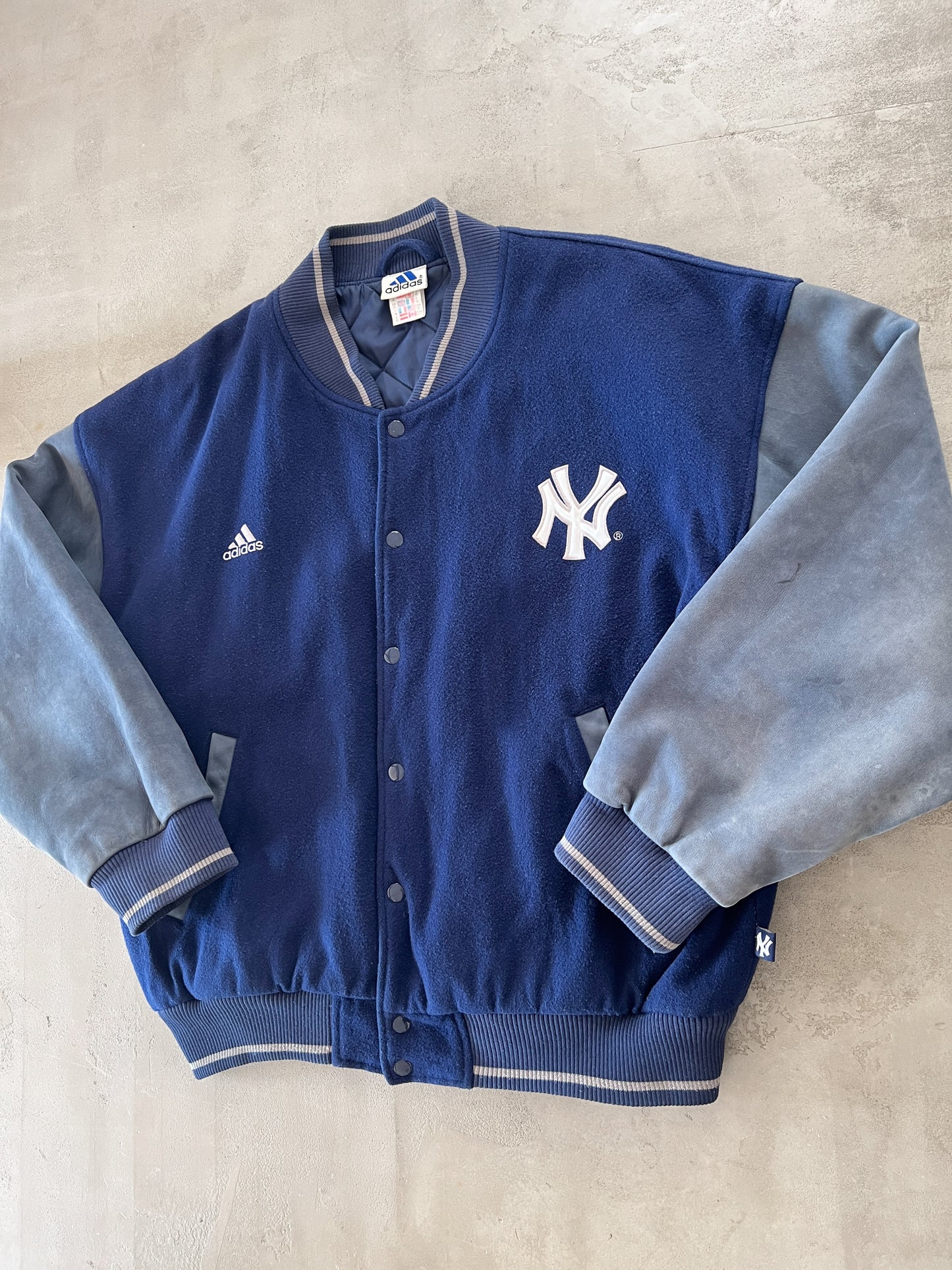 NAVY YANKEES LEATHER JACKET - 1990S - L