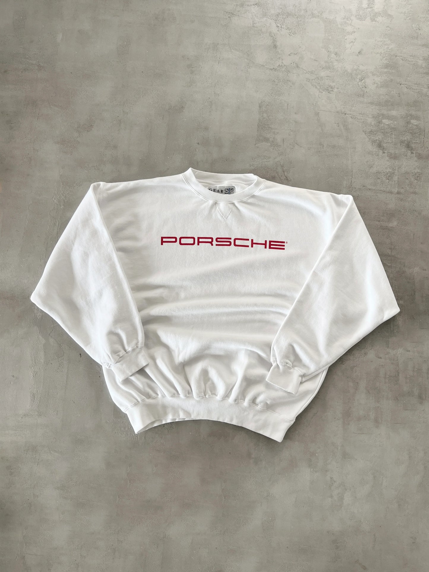 WHITE PORSCHE SWEATER - 1990S - L/XL