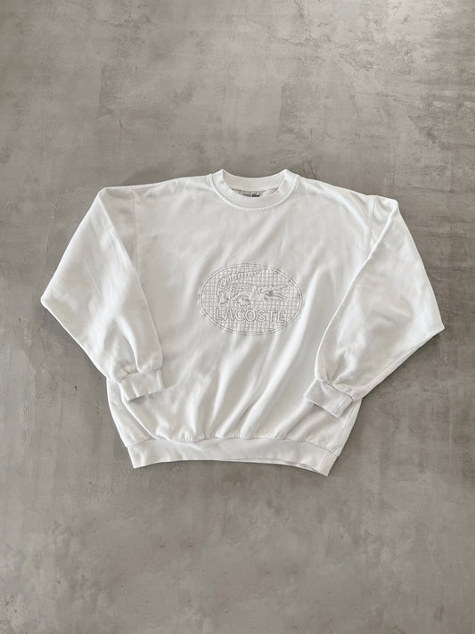 WHITE LACOSTE SWEATER - 1990S - M