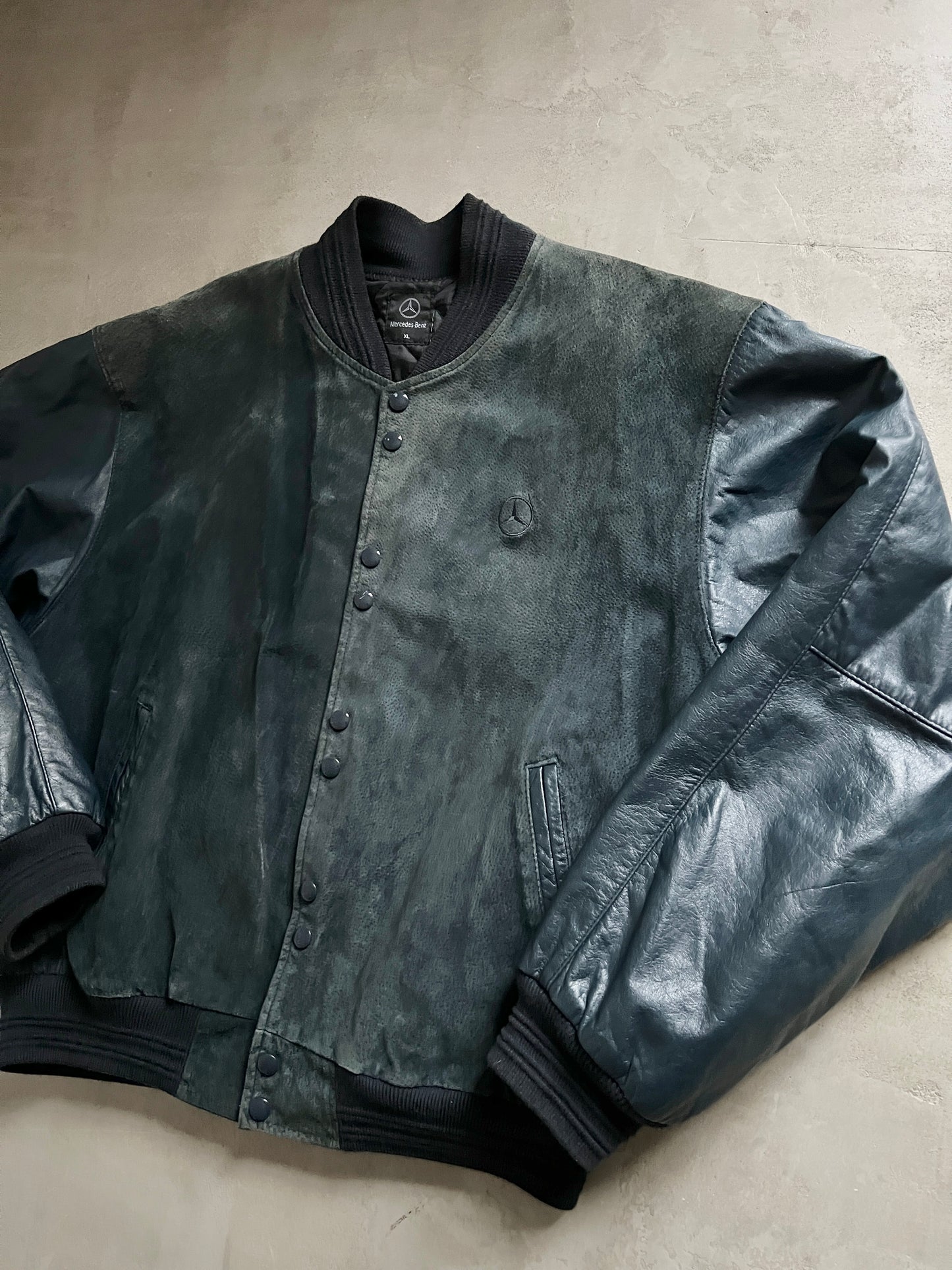 DARK GREEN MERCEDES BENZ LEATHER JACKET - 1990S - L