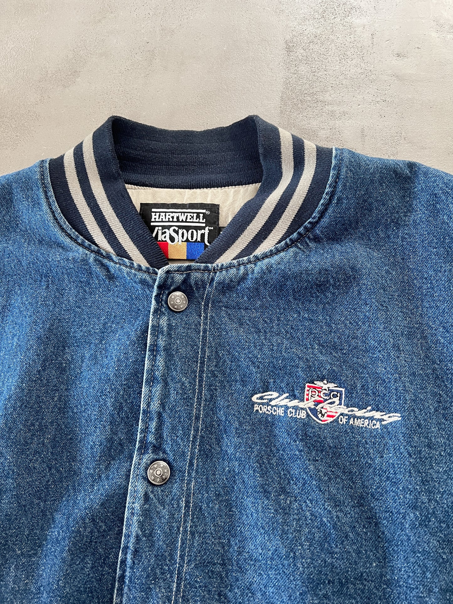 JEANS BLUE PORSCHE CLUB AMERICA JACKET - 1990S - L/XL