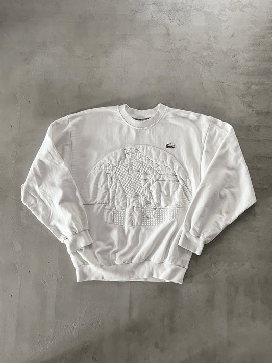 WHITE LACOSTE TENNIS SWEATER - 1990S - S