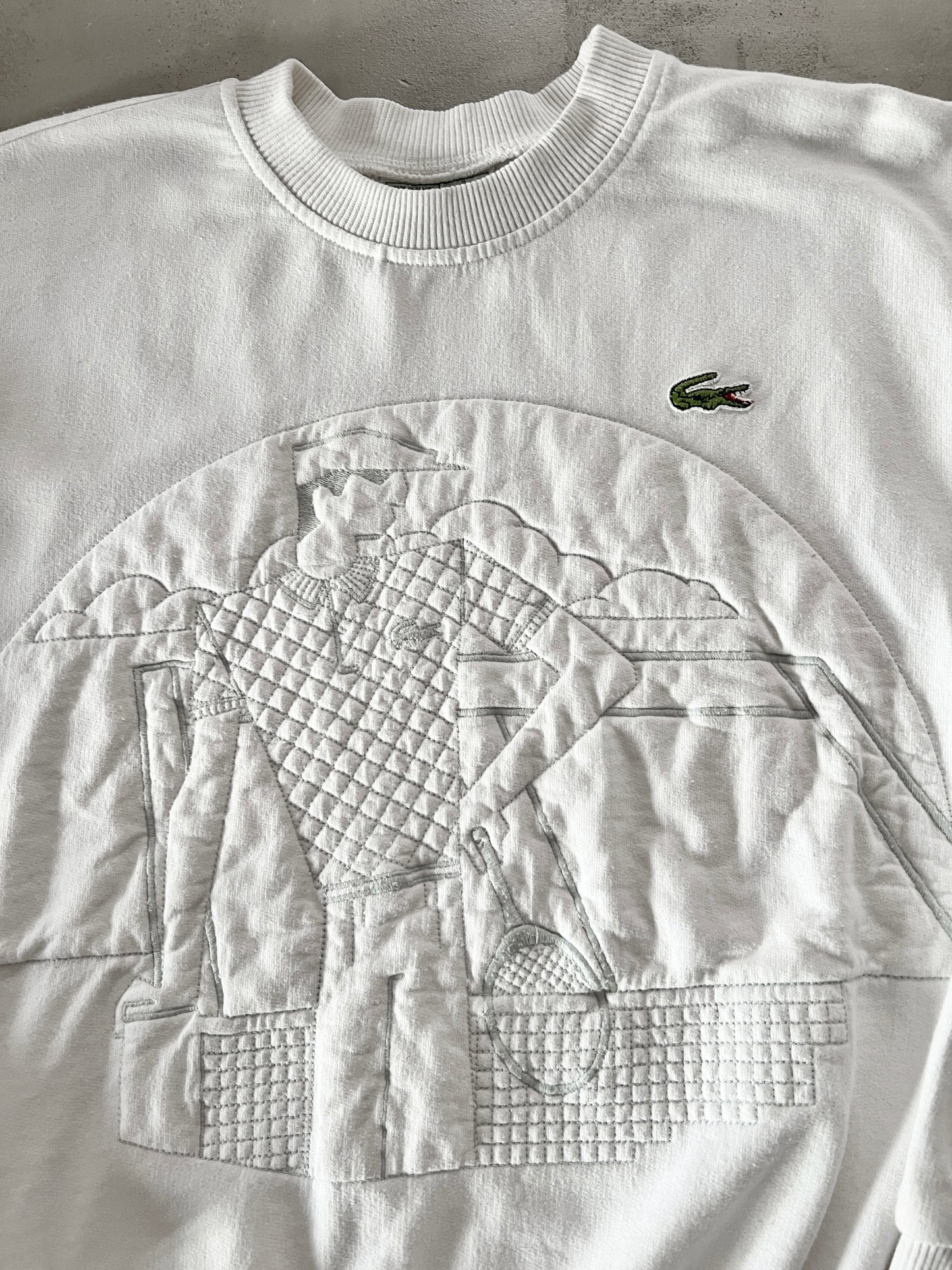 WHITE LACOSTE TENNIS SWEATER - 1990S - S
