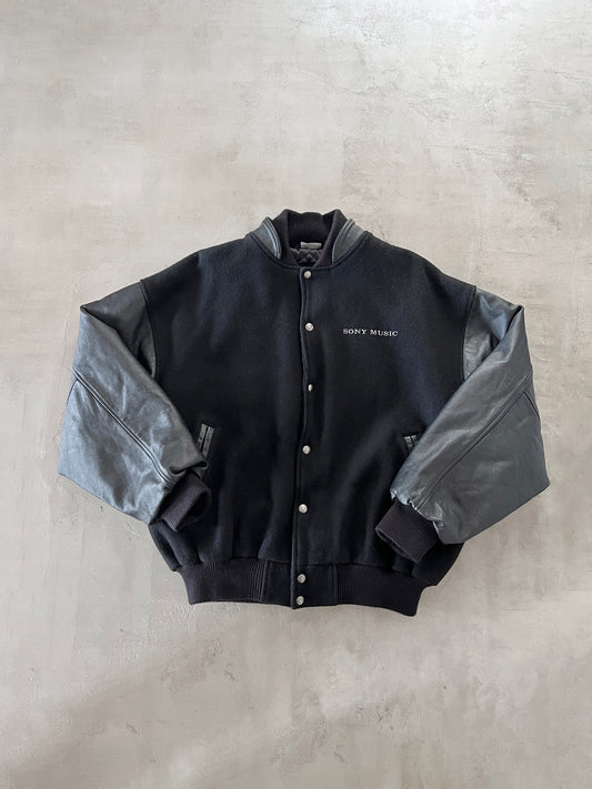 BLACK SONY MUSIC STAFF JACKET - 1990S - L