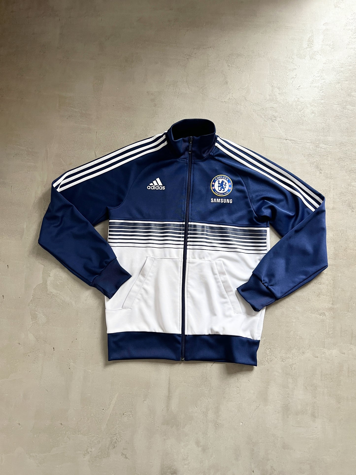 WHITE/NAVY CHELSEA ADIDAS TRACK JACKET - 2000S - L
