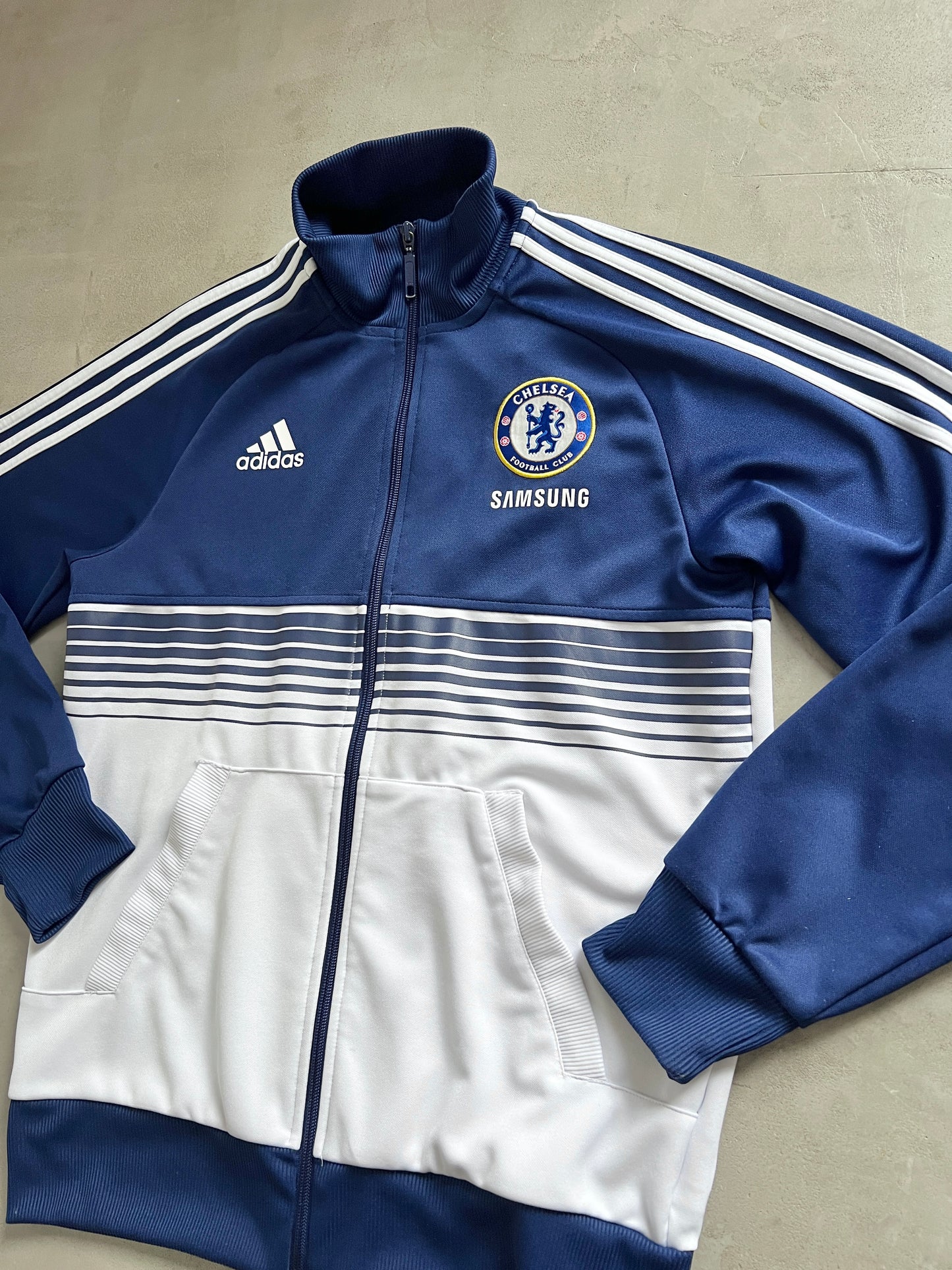 WHITE/NAVY CHELSEA ADIDAS TRACK JACKET - 2000S - L