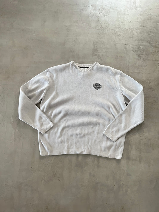 GREY HARLEY DAVIDSON KNIT SWEATER - 1990S - L