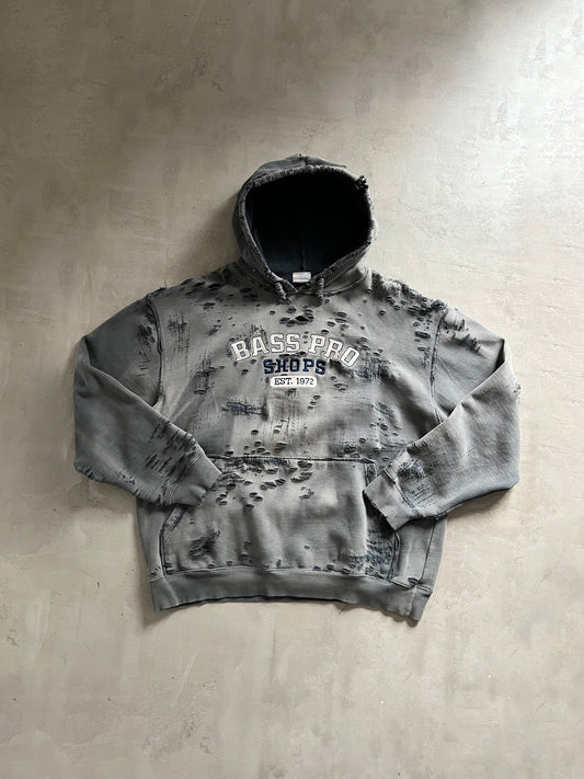 FADED DISTRESSED BASS PRO HOODIE - 1990S - L/XL