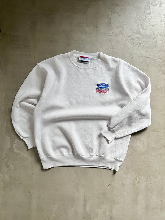 WHITE FORD SWEATER - 1990S - M