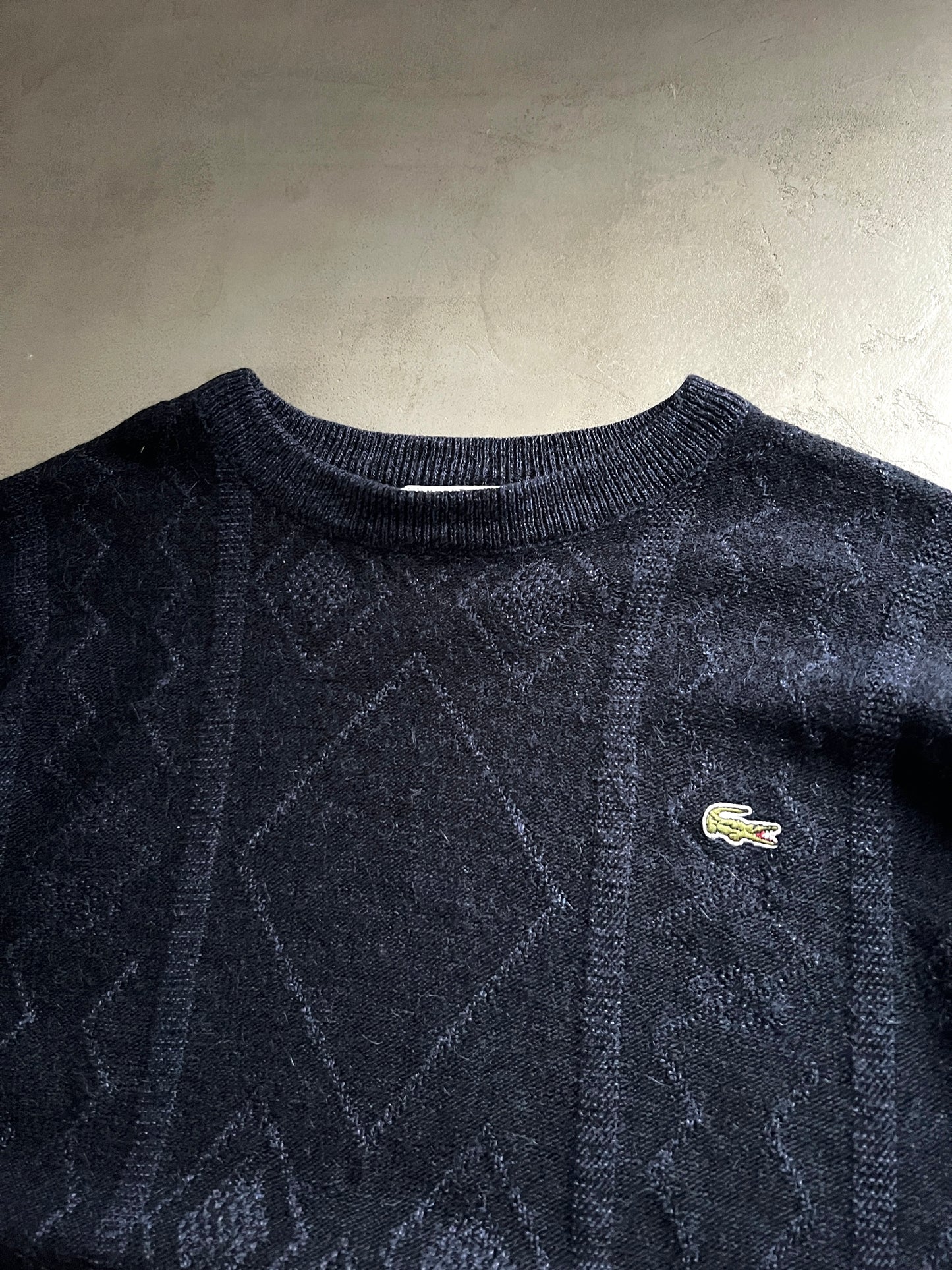 NAVY LACOSTE KNIT SWEATER - 1990S - M