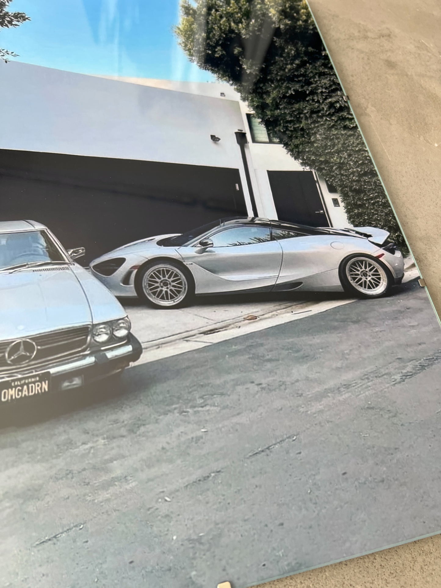 '86 SL BENZ X MCLAREN 720S GLASS PRINT