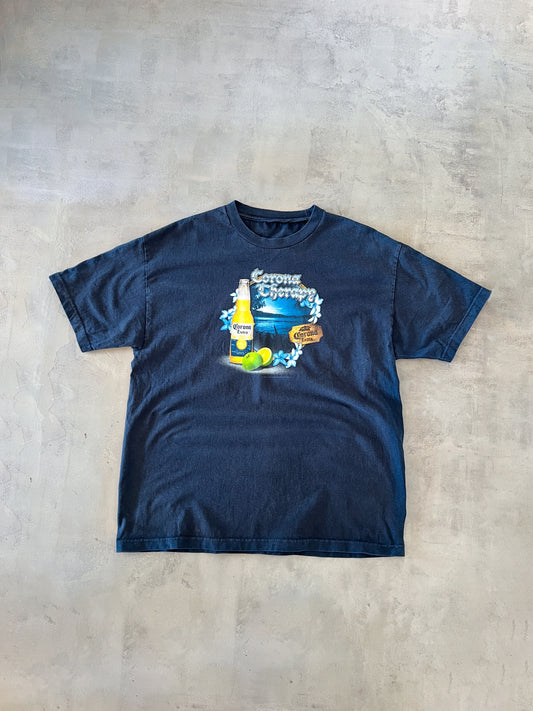 NAVY CORONA BEER PROMO TEE - 1990S - XL