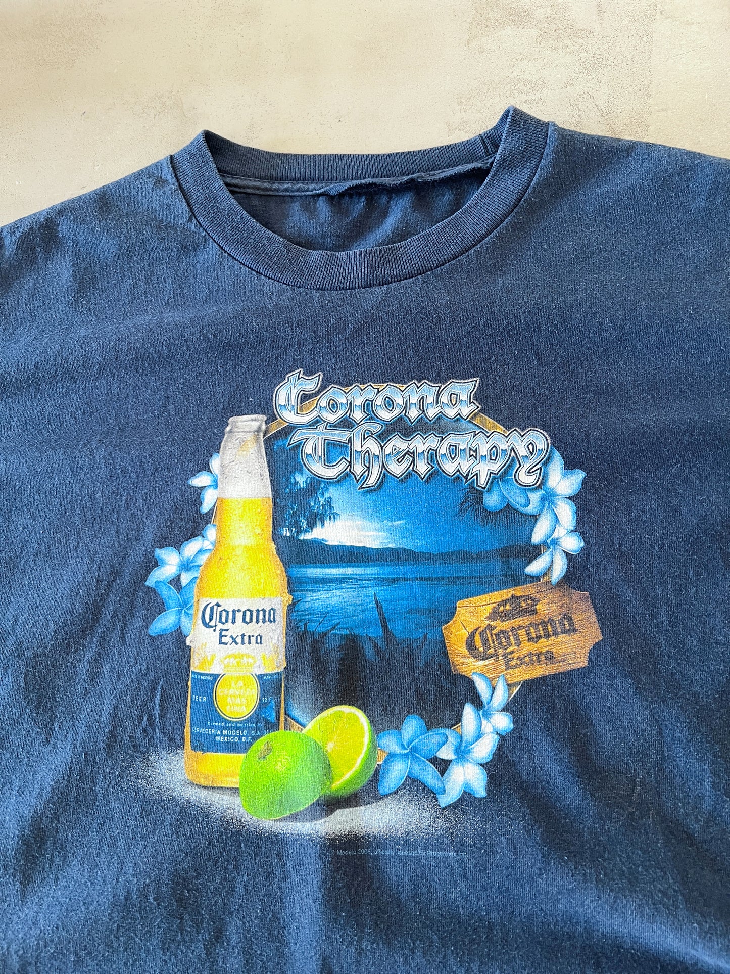 NAVY CORONA BEER PROMO TEE - 1990S - XL
