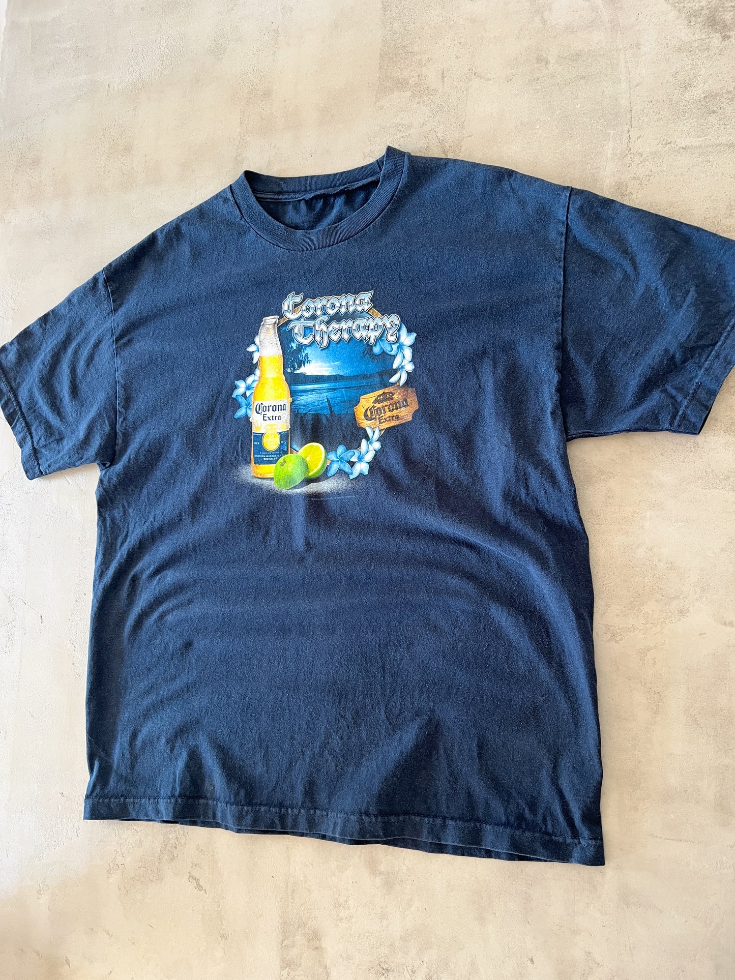 NAVY CORONA BEER PROMO TEE - 1990S - XL