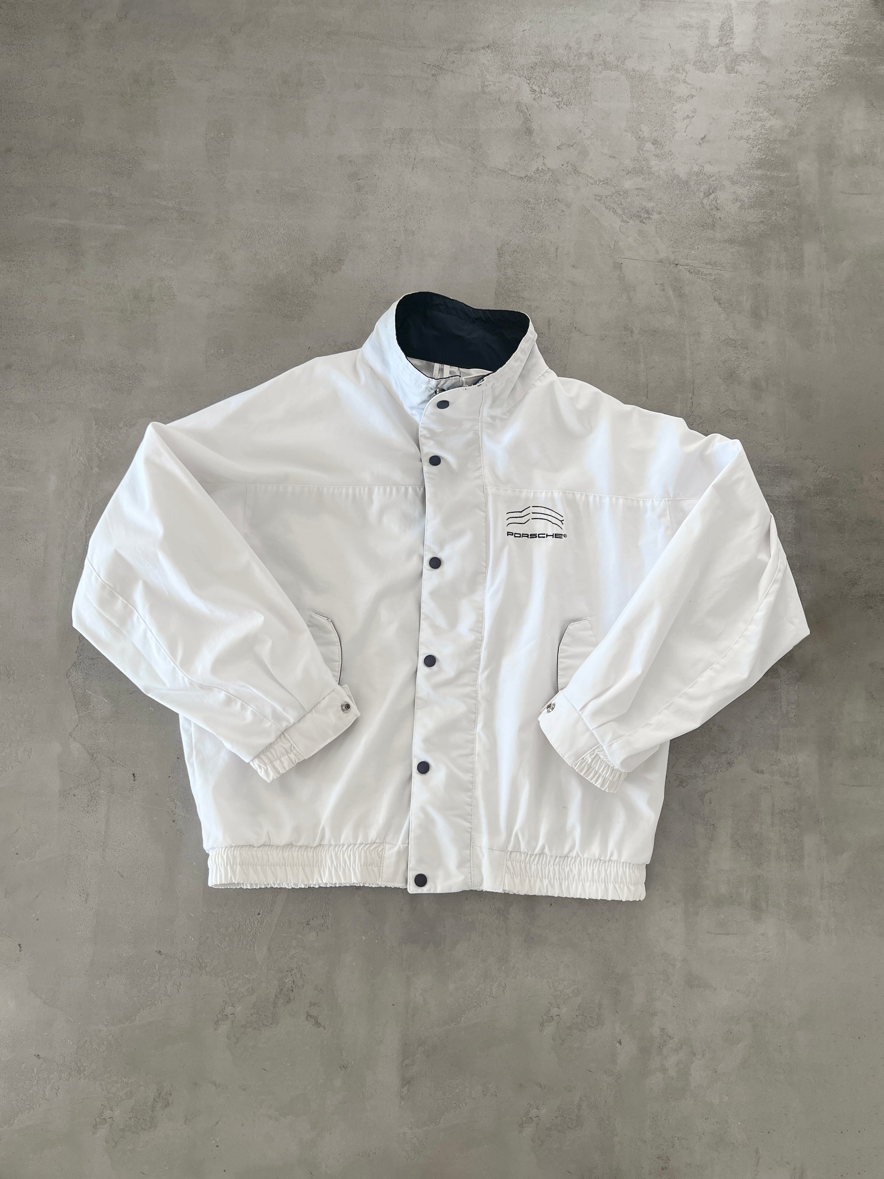 y*i様 90s PORSCHE✖️VAN コラボ　ホワイトジャケット WHITE/NAVY PORSCHE 911 JACKET - 1990S - XL – seckstudios