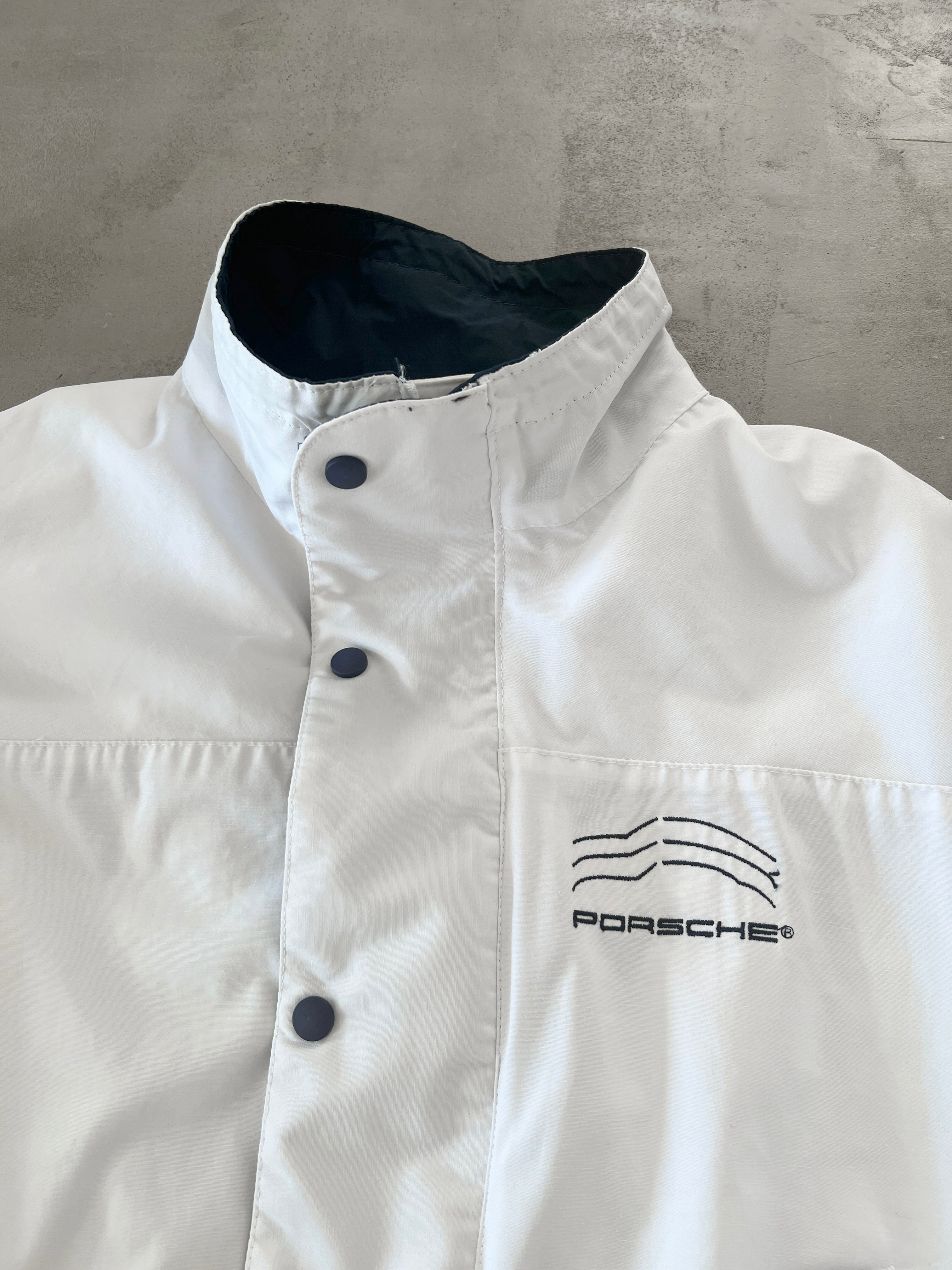 y*i様 90s PORSCHE✖️VAN コラボ　ホワイトジャケット WHITE/NAVY PORSCHE 911 JACKET - 1990S - XL – seckstudios