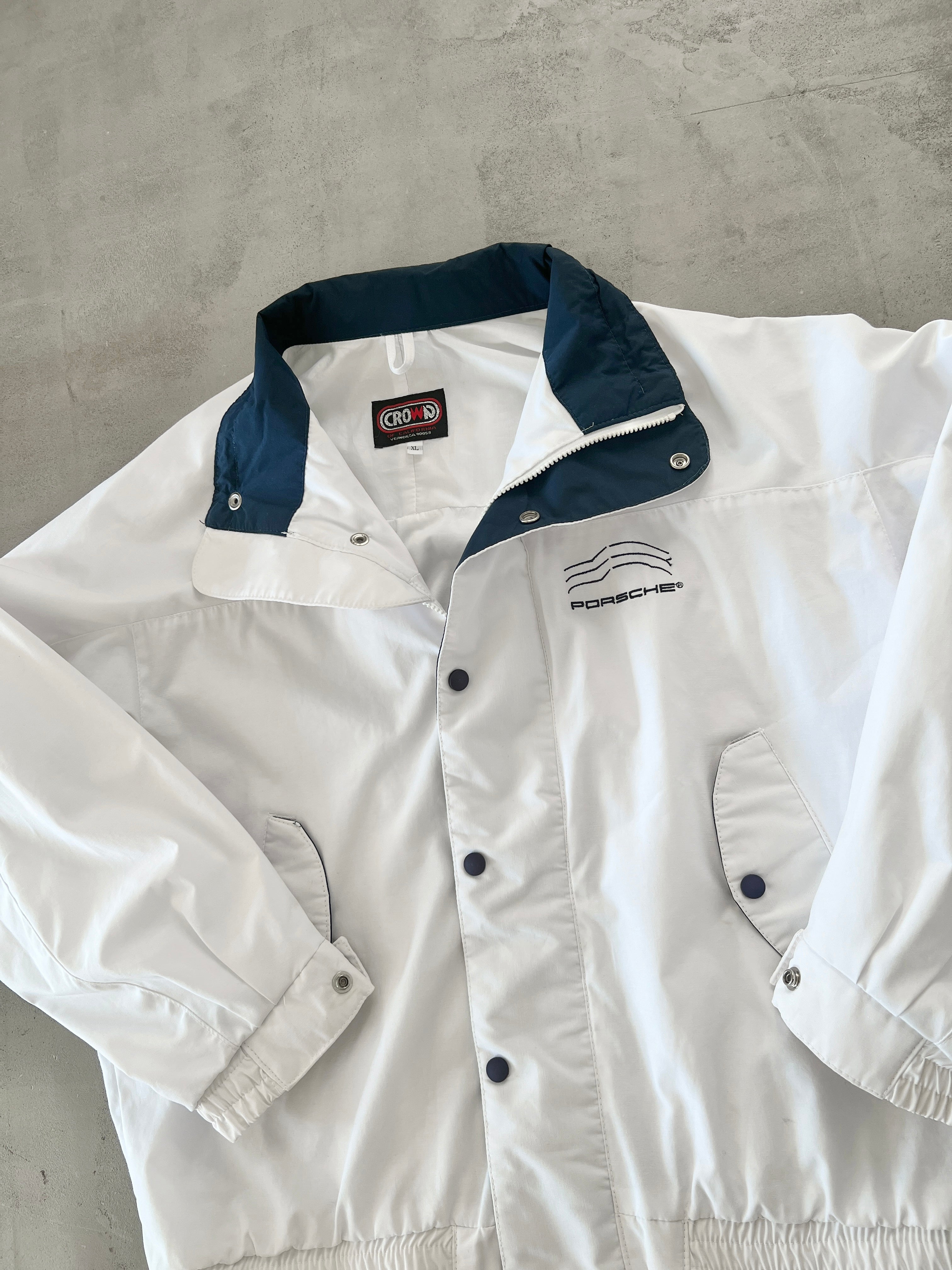y*i様 90s PORSCHE✖️VAN コラボ　ホワイトジャケット WHITE/NAVY PORSCHE 911 JACKET - 1990S - XL – seckstudios