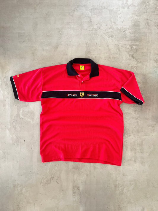 RED FERRARI RACING POLO - 1990S - XL