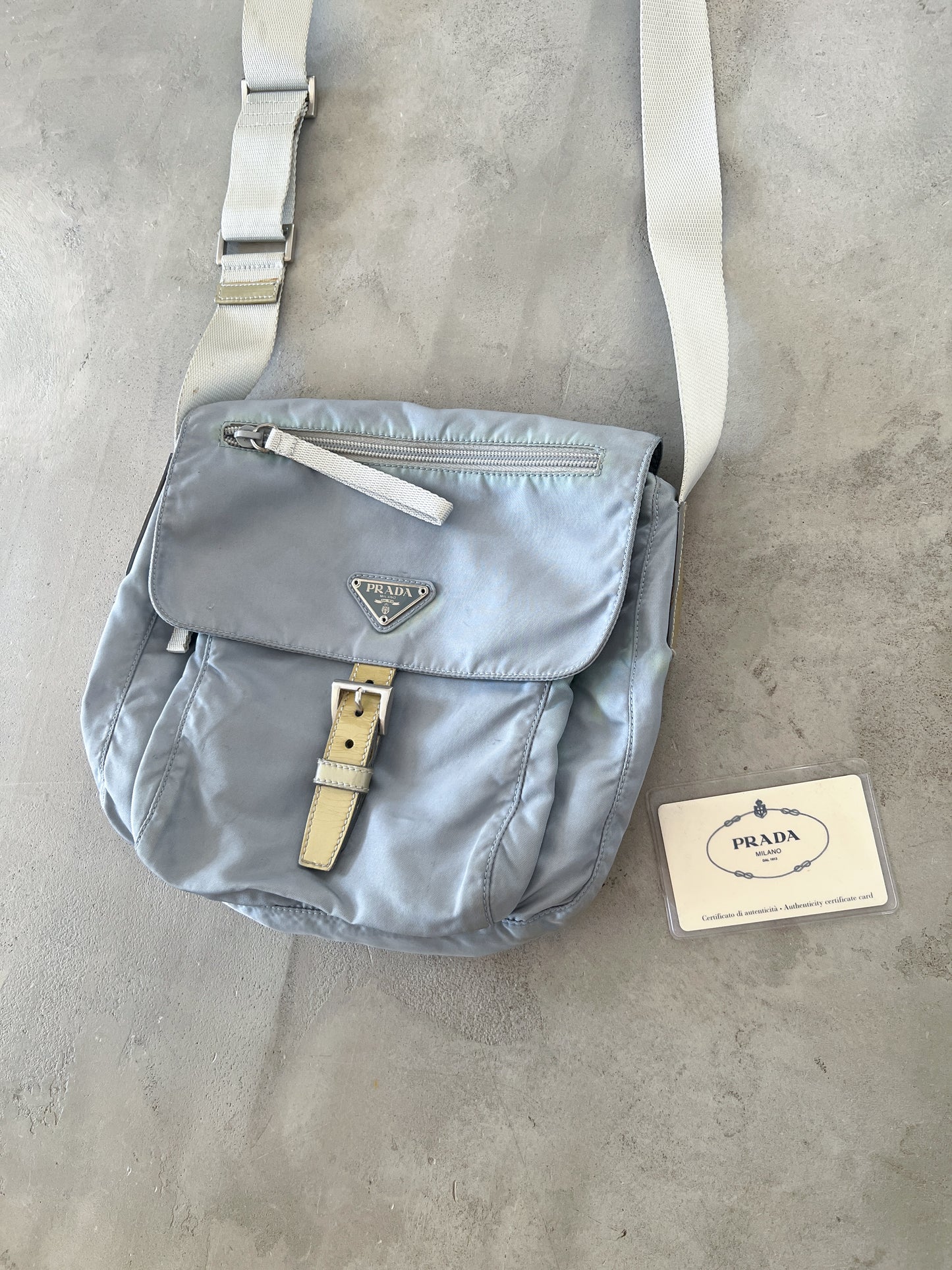 GREY/BABY BLUE PRADA BAG - 2000S