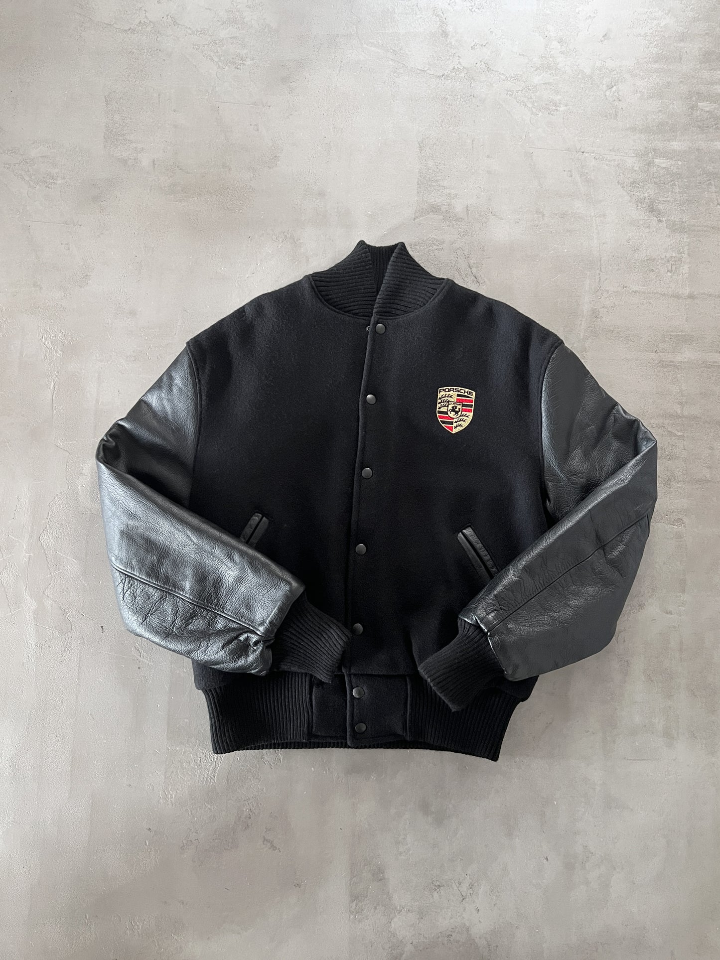 BLACK PORSCHE JACKET - 1990S - L/M