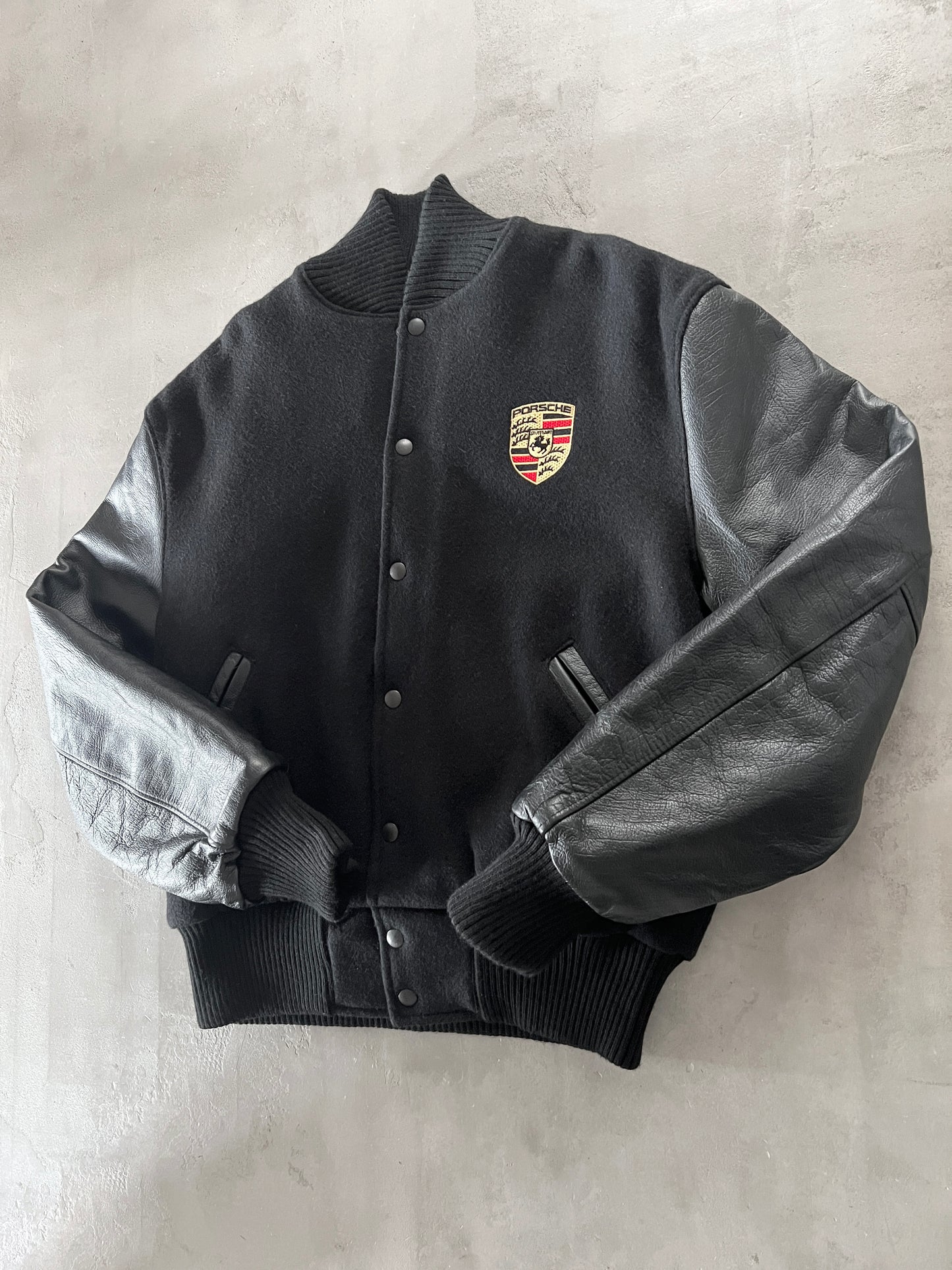BLACK PORSCHE JACKET - 1990S - L/M