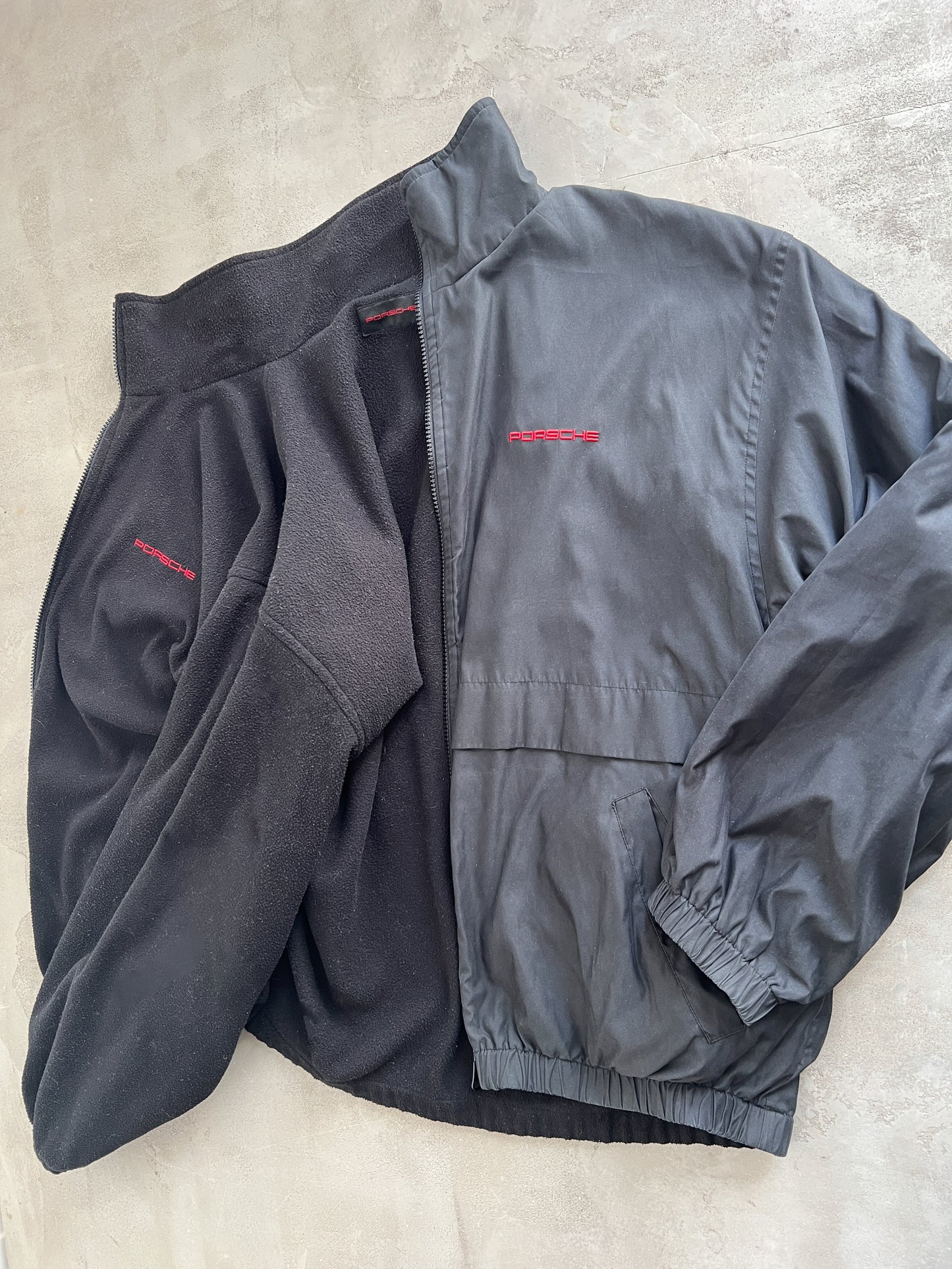 BLACK PORSCHE 2 SIDE JACKET/FLEECE - 1990S - L/XL