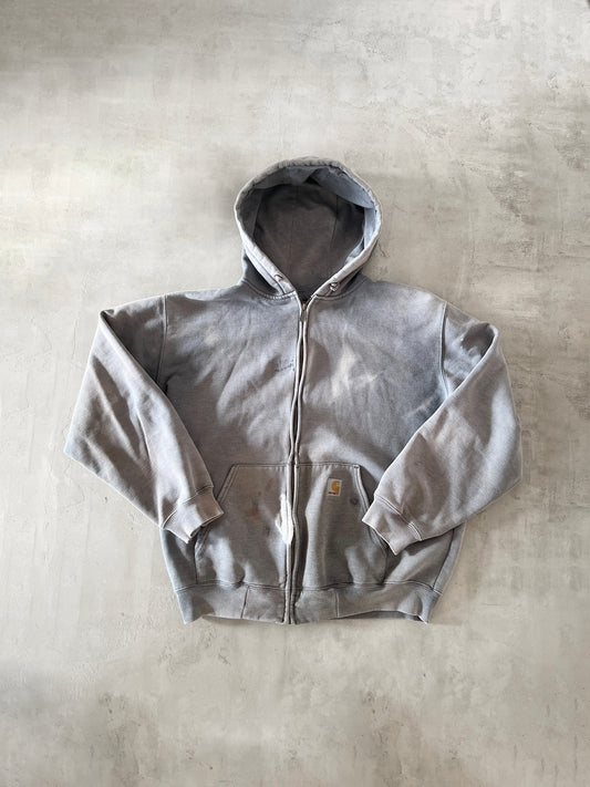 FADED GREY CARHARTT ZIP UP HOODIE - 1990S - L