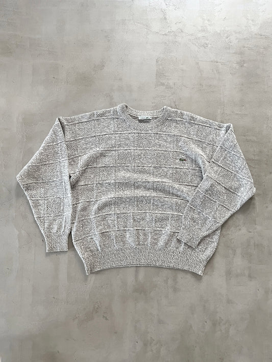 CREME/GREY LACOSTE KNIT SWEATER - 2000S - M/L