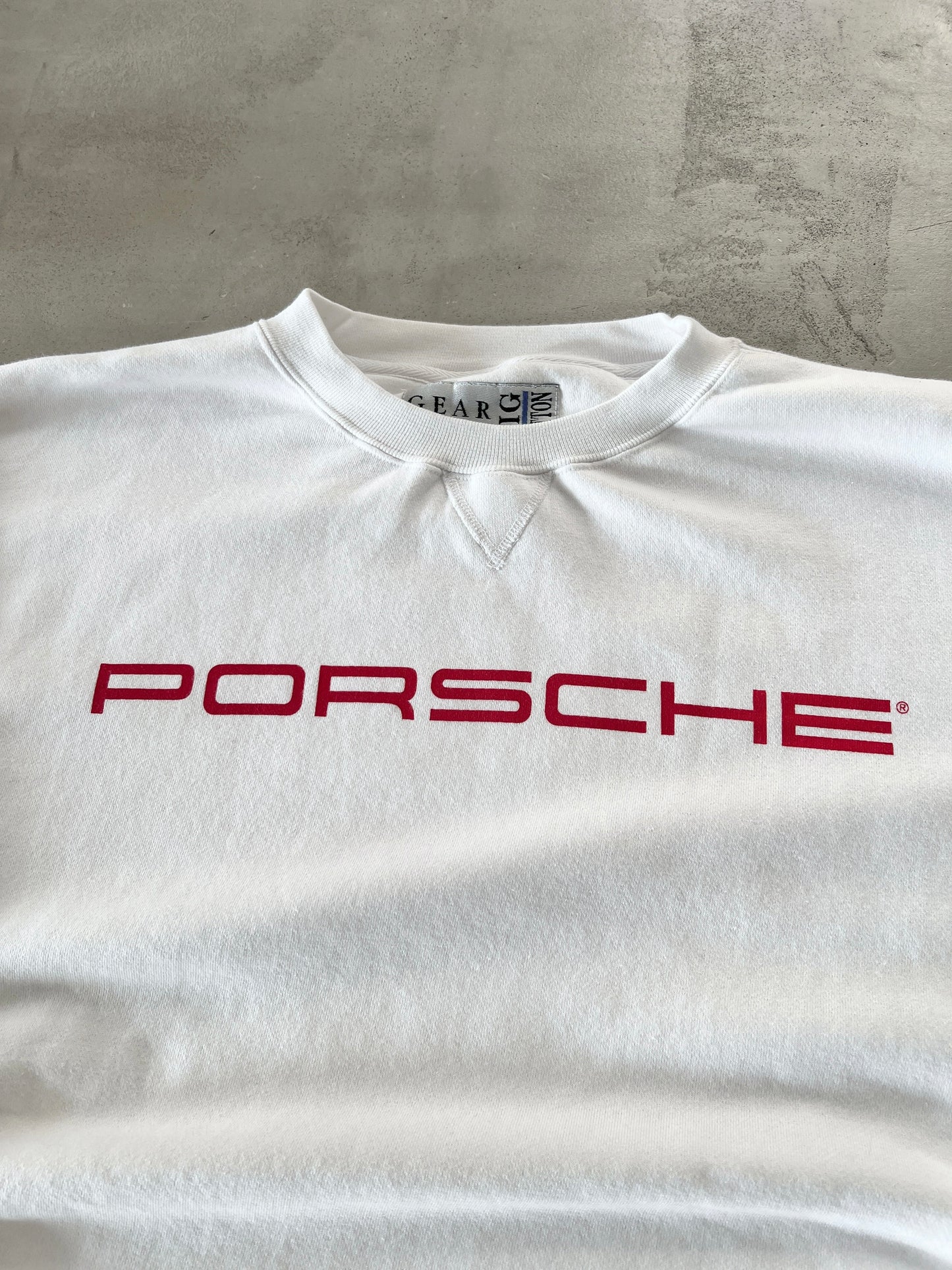WHITE PORSCHE SWEATER - 1990S - L/XL