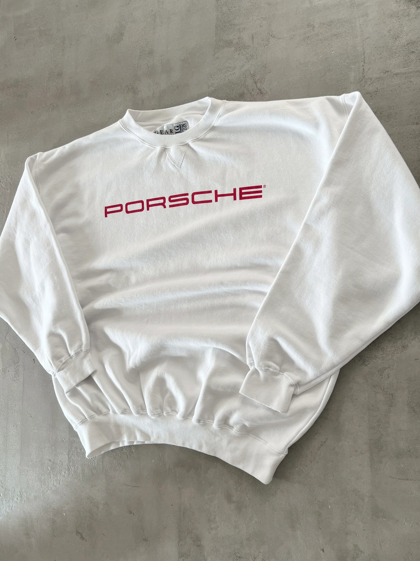 WHITE PORSCHE SWEATER - 1990S - L/XL