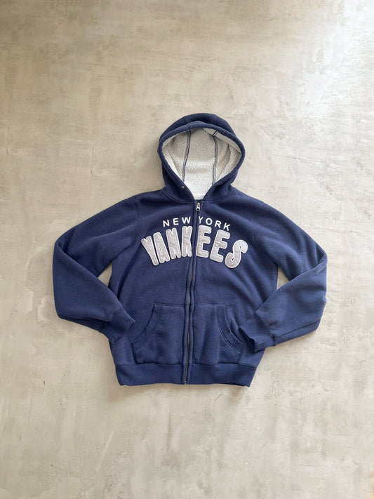 NAVY YANKEES ZIP UP HOODIE - 2000S - XS
