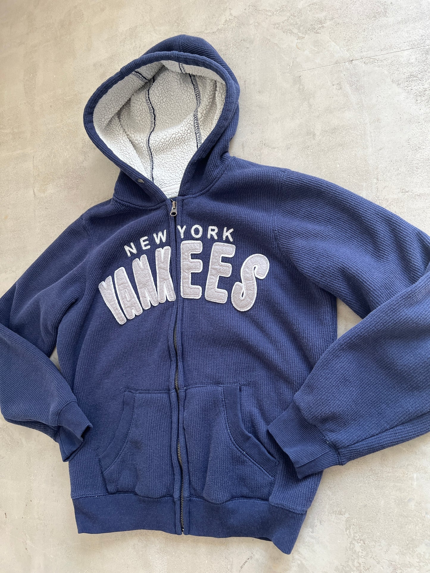 NAVY YANKEES ZIP UP HOODIE - 2000S - XS