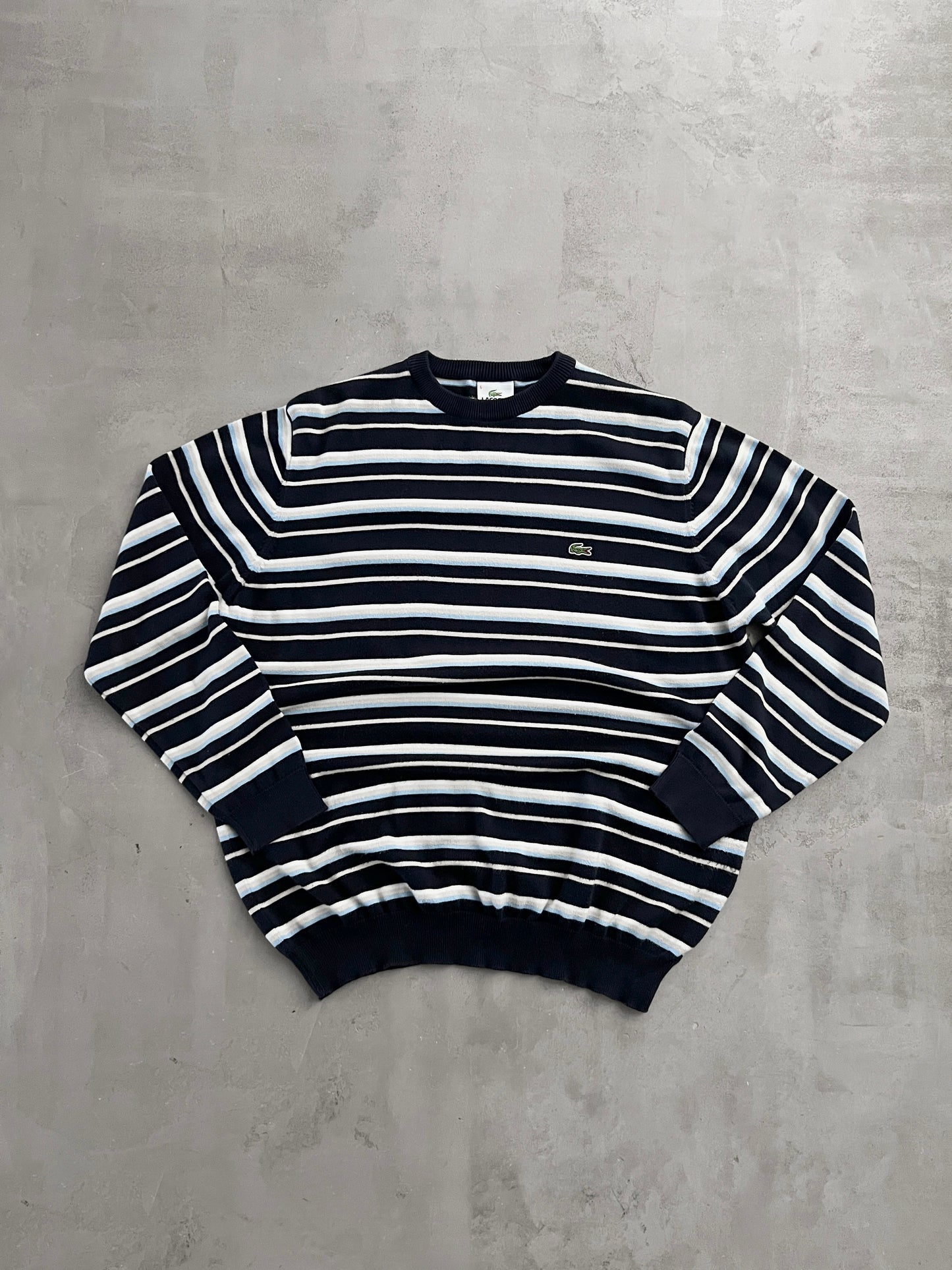 NAVY/BABY BLUE LACOSTE KNIT SWEATER - 2000S - M