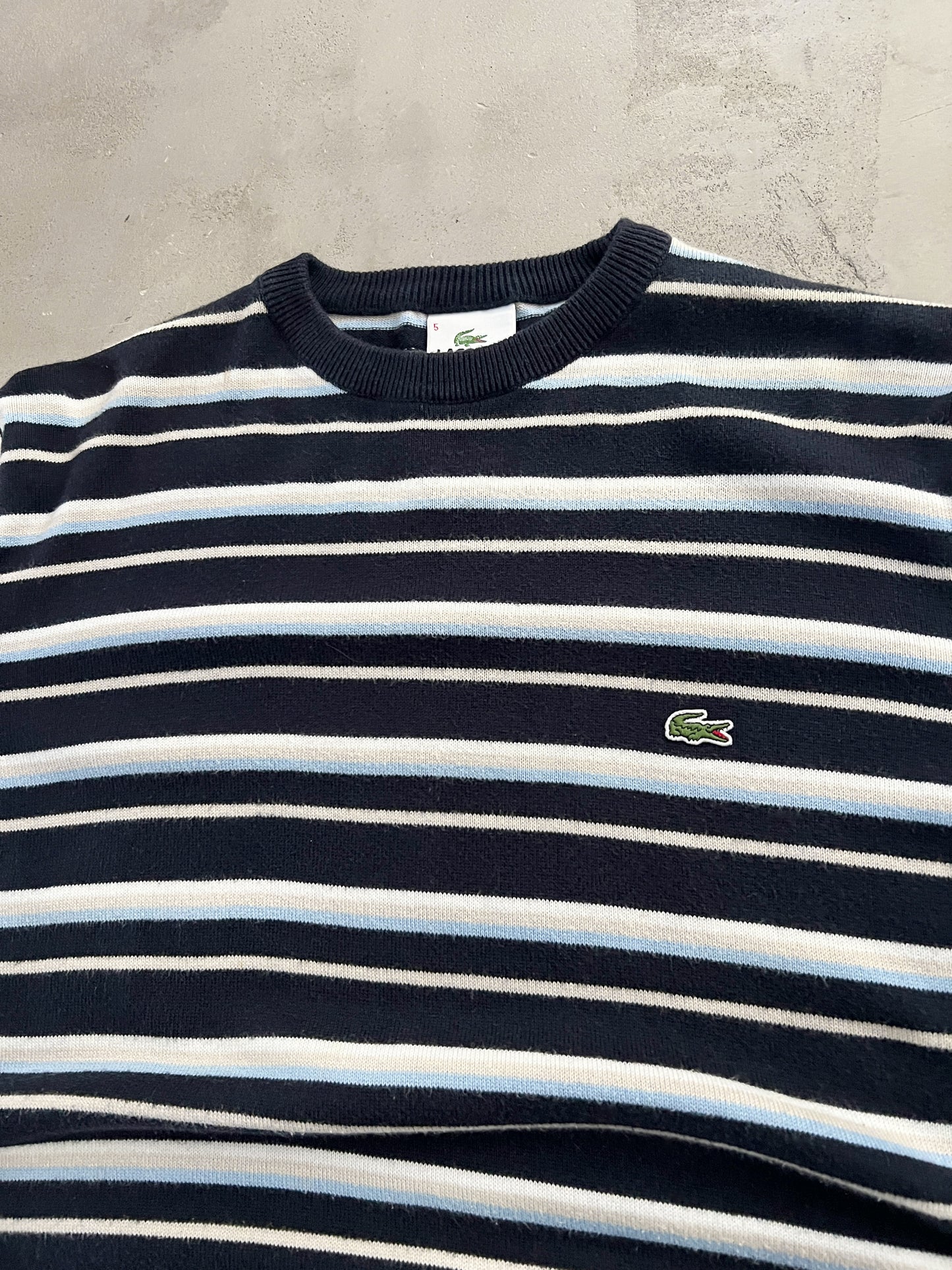 NAVY/BABY BLUE LACOSTE KNIT SWEATER - 2000S - M