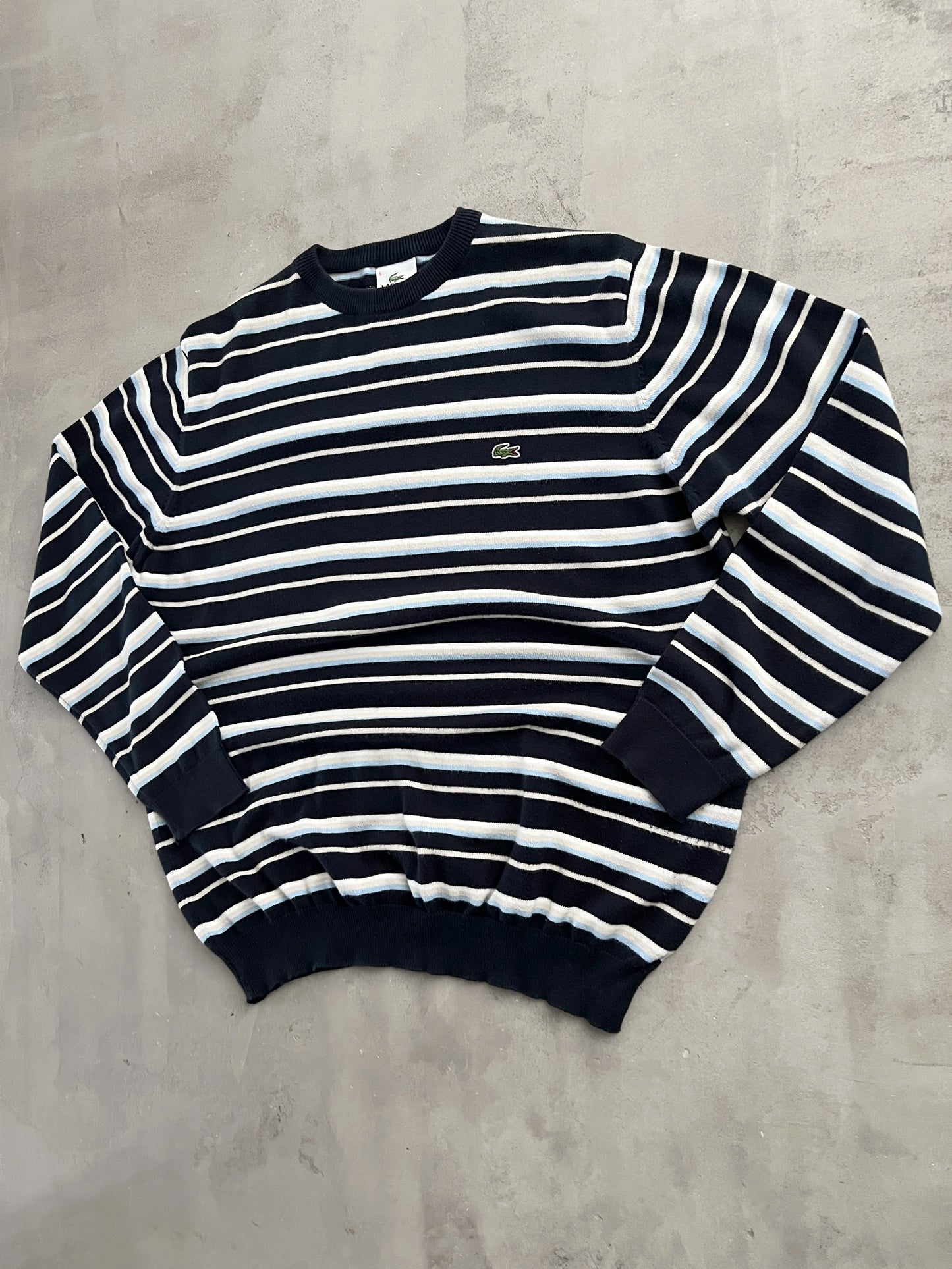 NAVY/BABY BLUE LACOSTE KNIT SWEATER - 2000S - M