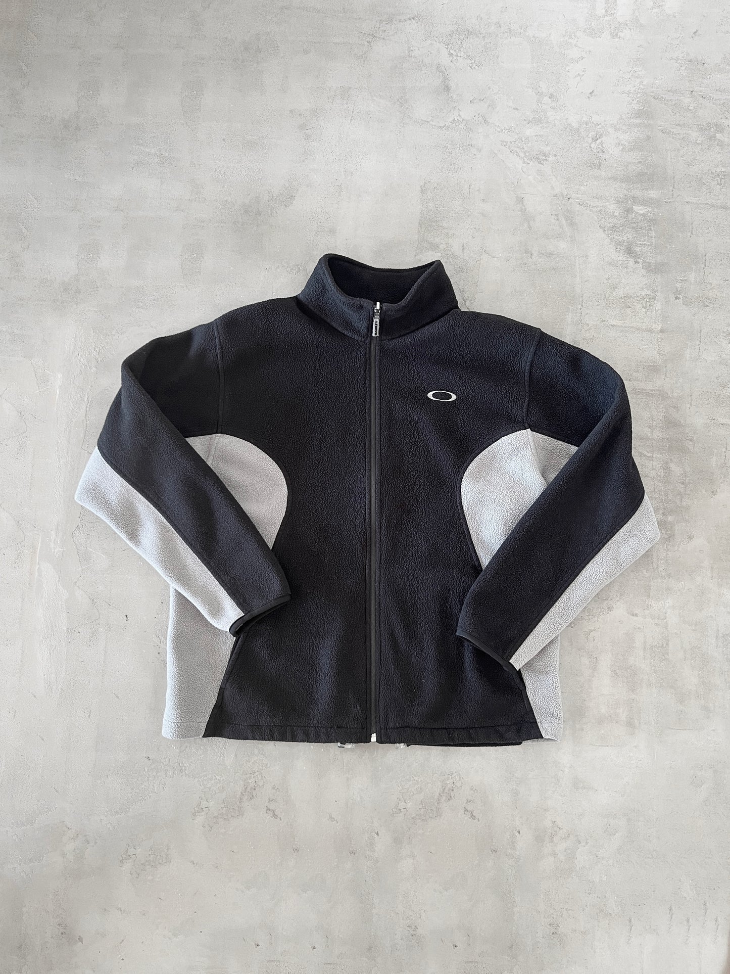 BLACK/GREY OAKLEY FLEECE JACKET - 1990S - XL