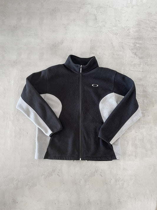 BLACK/GREY OAKLEY FLEECE JACKET - 1990S - XL
