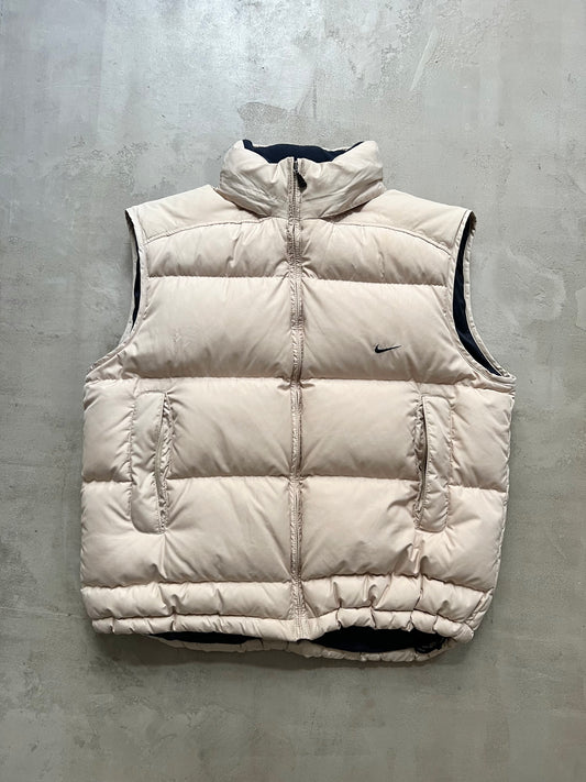 LIGHT BEIGE NIKE PUFFER VEST - 2000S - M