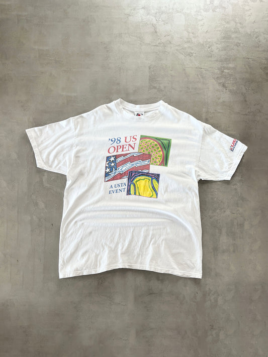 WHITE US OPEN TENNIS TEE - 1990S - XL