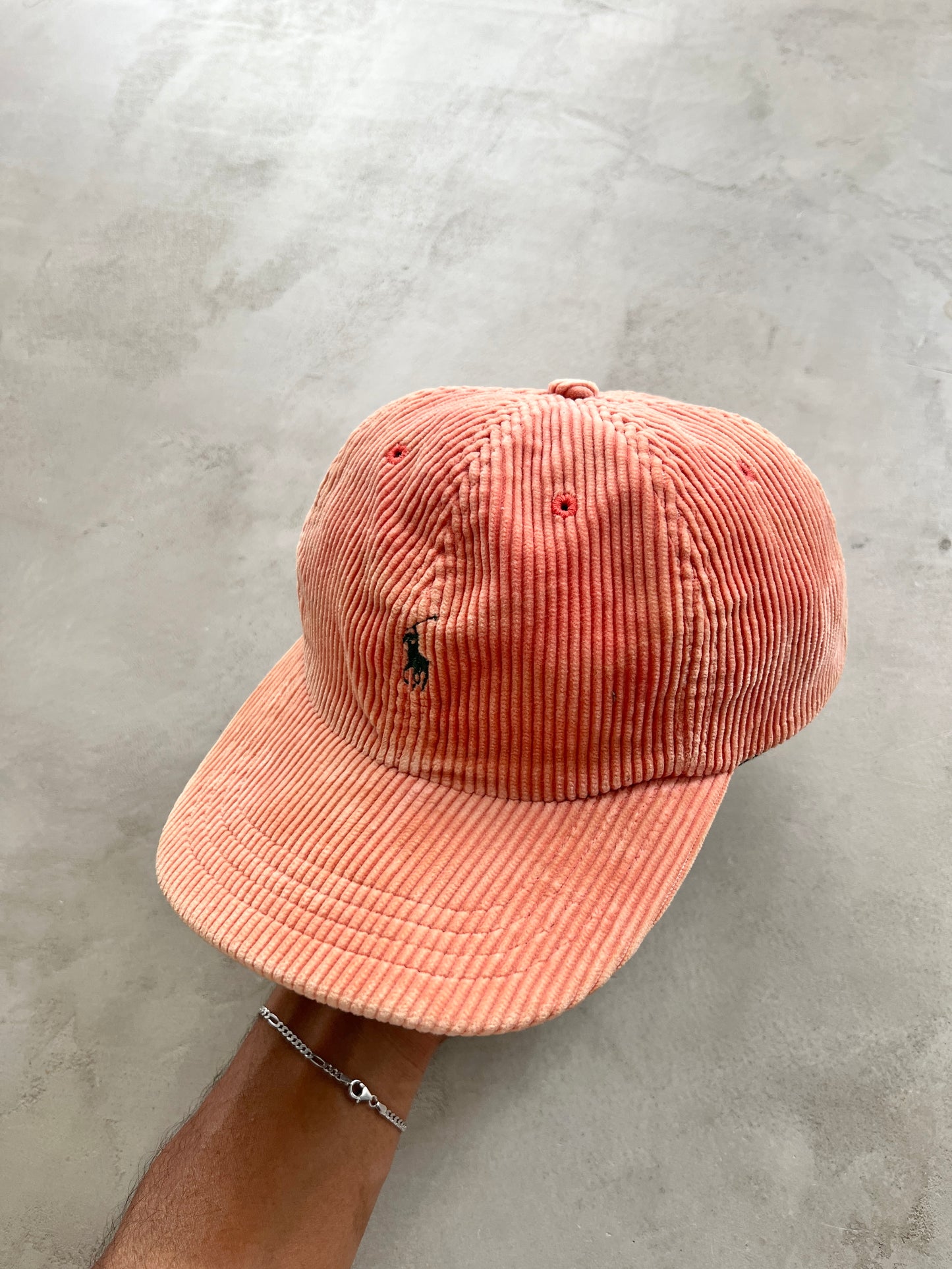 ORANGE POLO RALPH LAUREN CORDUROY CAP - 1990S