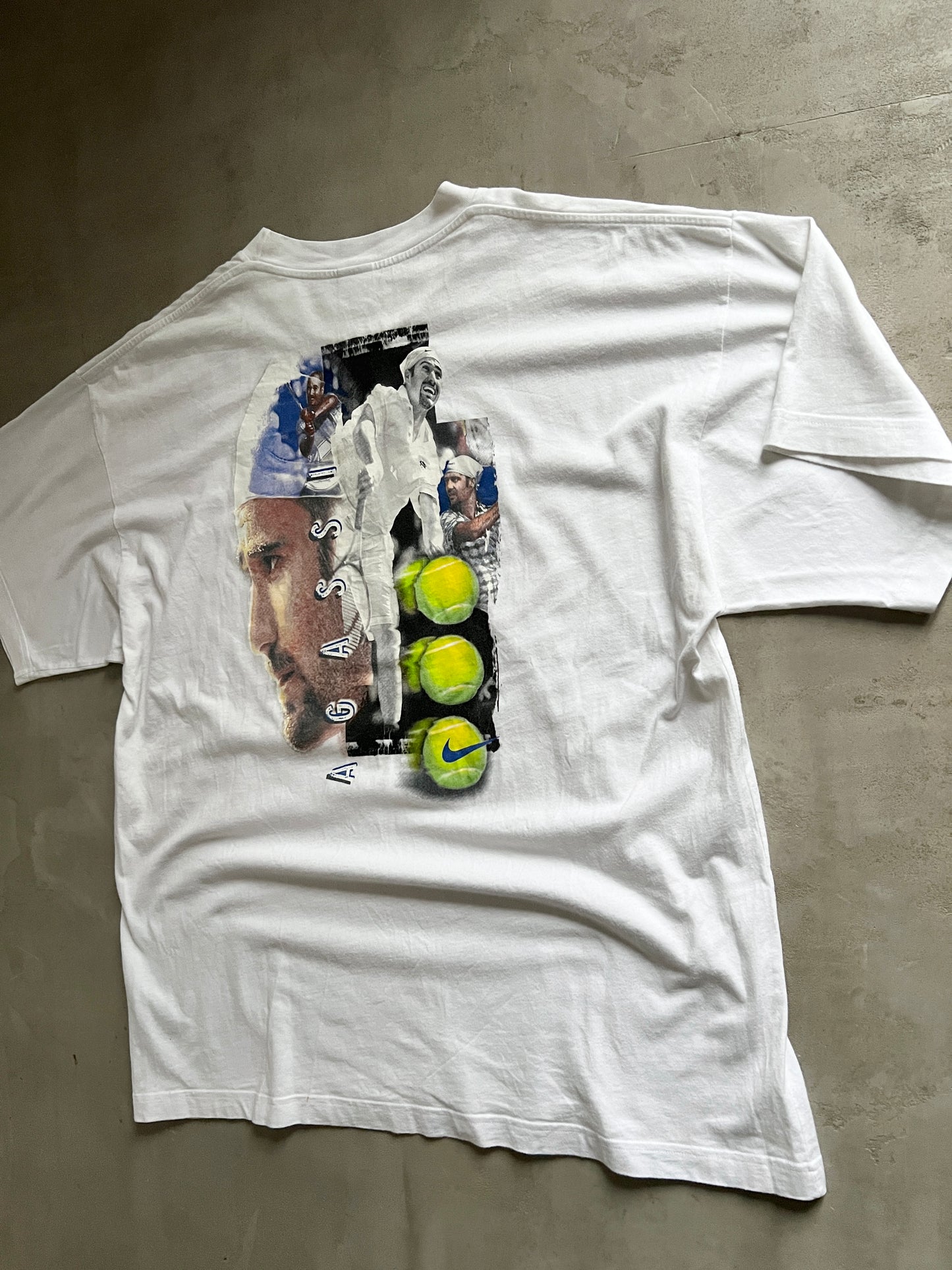 WHITE NIKE AGASSI TENNIS TEE - 1990S - XL
