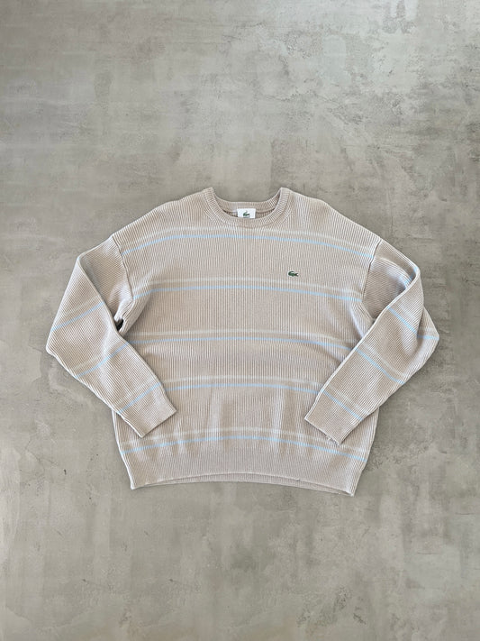 BEIGE/BABY BLUE LACOSTE KNIT SWEATER - 2000S - M