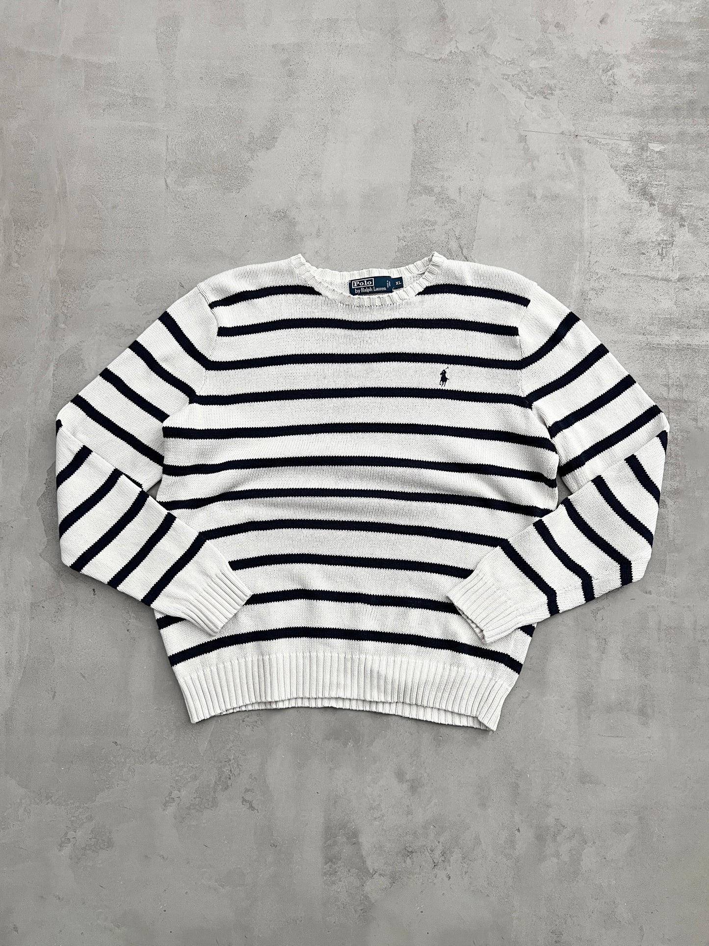 CREME/NAVY RALPH LAUREN KNIT SWEATER - 2000S - L/M