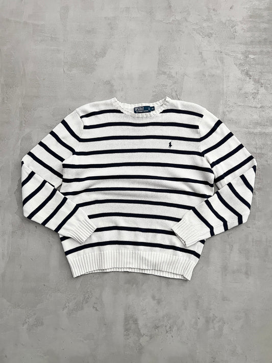 CREME/NAVY RALPH LAUREN KNIT SWEATER - 2000S - L/M