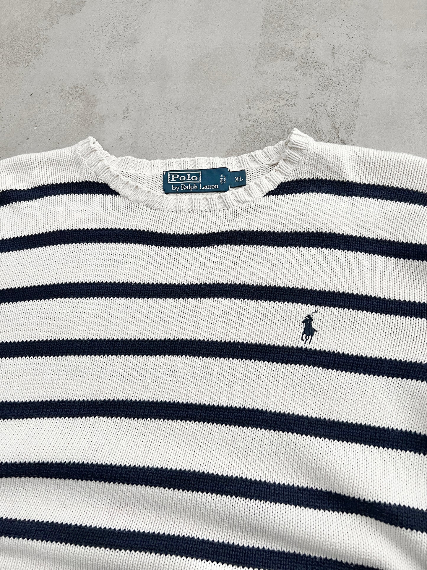 CREME/NAVY RALPH LAUREN KNIT SWEATER - 2000S - L/M
