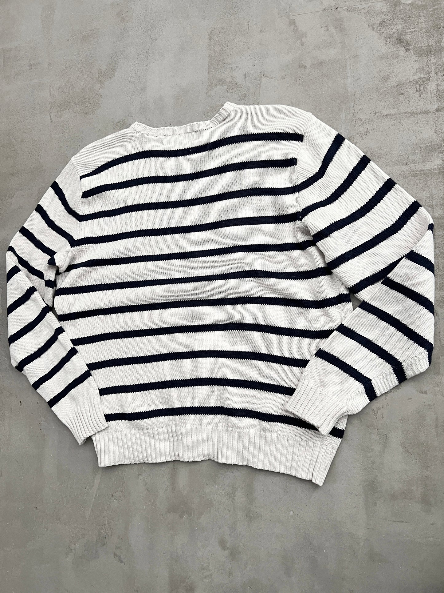 CREME/NAVY RALPH LAUREN KNIT SWEATER - 2000S - L/M