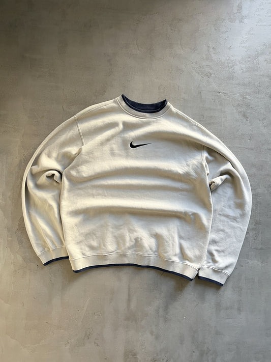 CREME/NAVY NIKE SWEATER - 2000S - XL